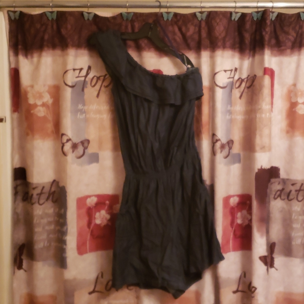Demin One Shoulder Romper